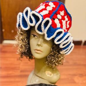 Colorful Crochet Hat with Ruffle Trim